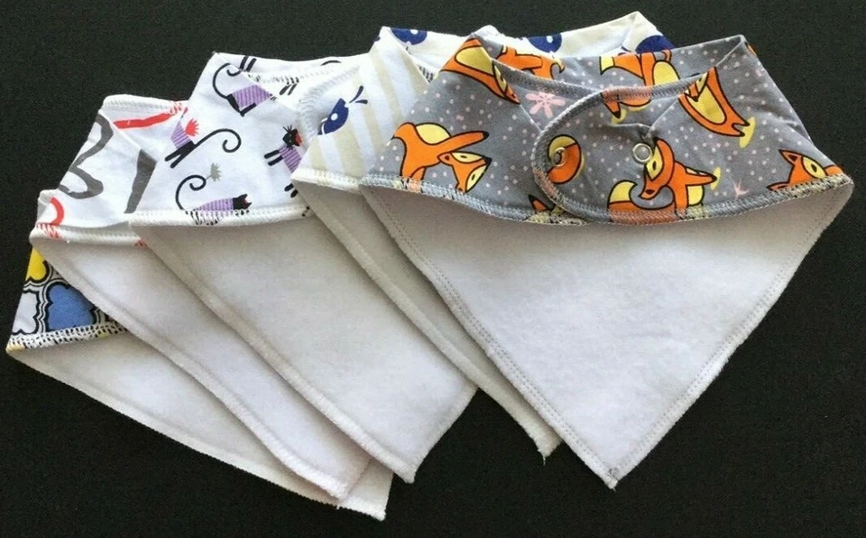 Baby Bandana Drool Bibs Teething Infants Toddlers Set of 5 DOGS FOXES NEW  - Image 2 of 4