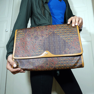 original ESCADA Dokumenten Mappe Tasche Paisley Print Leder Leather Bag vintage