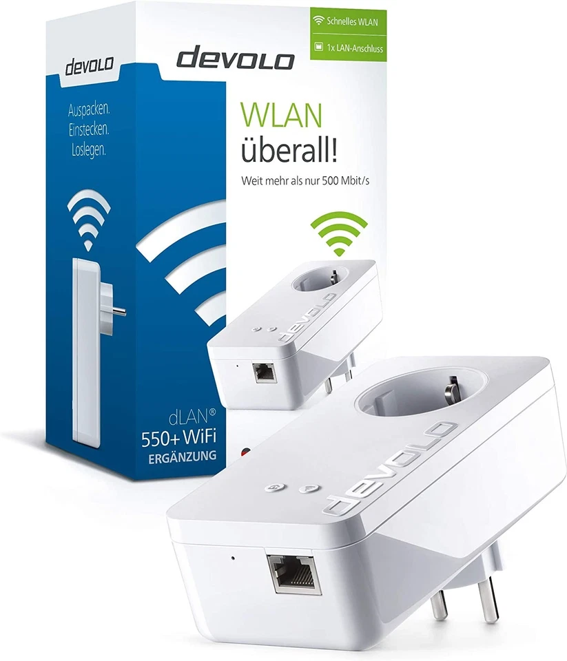 devolo dLAN 550+ WiFi 500 Mbps WLAN Verstärker LAN-Port1x Powerlan Adapter - Bild 2 von 2