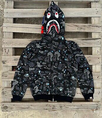 BAPE Glow in the dark Space camo shark full zip hoodie A BAPE Glow in the dark Space camo shark full zip hoodie A