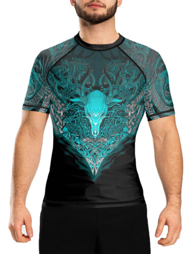 Raven Fightwear Herren keltischer Hautausschlagschutz kurzärmelig BJJ MMA schwarz/blau - Bild 2 von 3