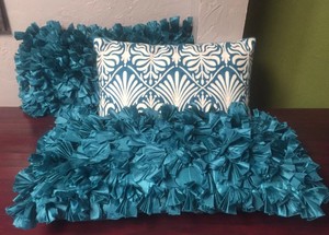 Decorative Pillows Turquoise Ruffle Turquoise Damascus Pattern
