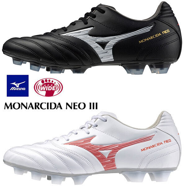MIZUNO MONARCIDA NEO III SW P1GA2424 Black, White 4E Super Wide Soccer Cleats MIZUNO MONARCIDA NEO III SW P1GA2424 Black, White 4E Super Wide Soccer Cleats