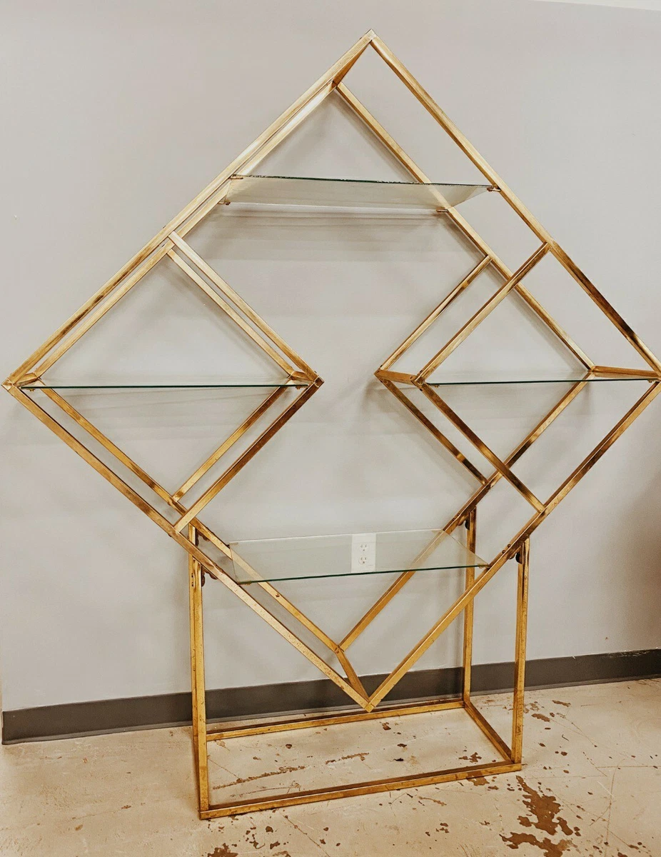 Milo Baughman Style Brass & Glass Diamond Etagere