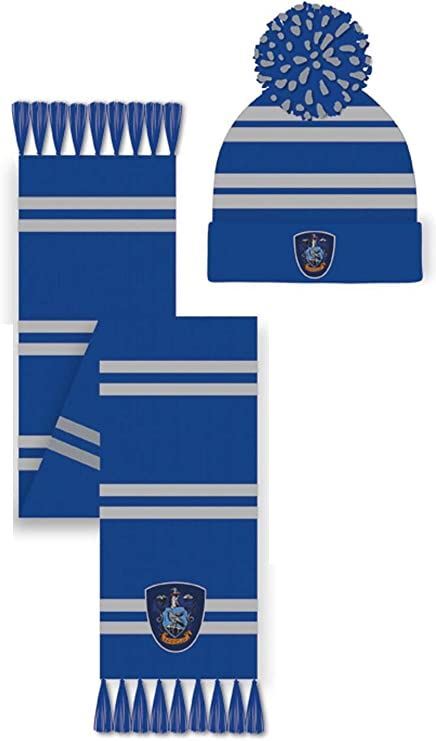 Harry Potter Ravenclaw House Bufanda y sombrero tejido azul y gris