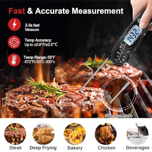 Meat Thermometer Digital - Fast Instant Read Food Thermometer for Black/Black