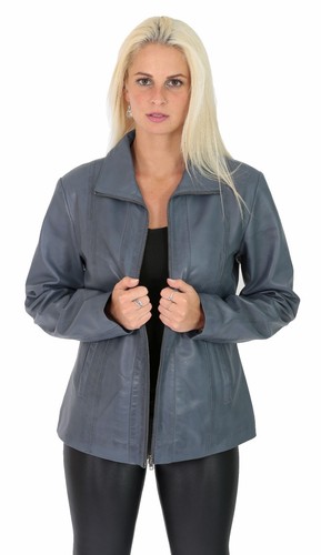 REAL leather easy fit biker jacket for womens Nicole blue classic leather coat - Picture 13 of 64