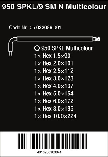 Wera 950 SPKL/9 SM N Multicolour L-Key Set Metric 05022089001 - Picture 11 of 12