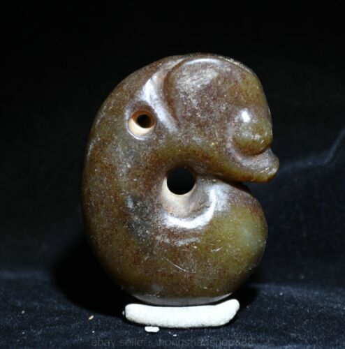 Soldes Ancien pendentif amulette statue crochet dragon sculpté jade culture chinoise Hongshan 2,2"