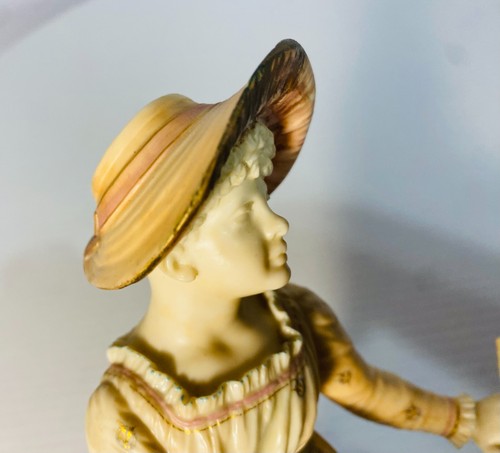 Antique 1889 James Hadley Royal Worcester Porcelain Girl with Basket Candy Dish - Picture 18 of 20