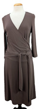 BCBG Max Azria Jersey Wrap Dress 3/4 Sleeve Belted V-Neck USA Stretch Brown Sz L
