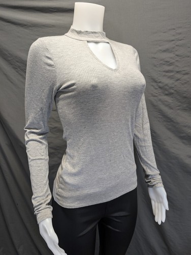 Hollister Sweater Womens Sz Lg Gray Ribbed Knit V Neck Keyhole Long Sleeves Y2K - Picture 6 of 19