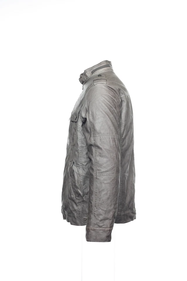 Perry Ellis Mens Metallic Faux Leather Bomber Jacket (Medium, Castlerock) $170 - Image 2 of 4