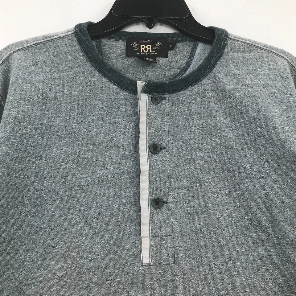 RRL Ralph Lauren Sudadera Para Hombres Grande Azul Henley Botón Manga Larga Camisa Hombres Foto 4 de 4