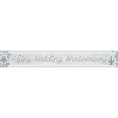 Silber Happy Jubiläum Holografisch Folie Banner 2.7meters Amscan 9900041
