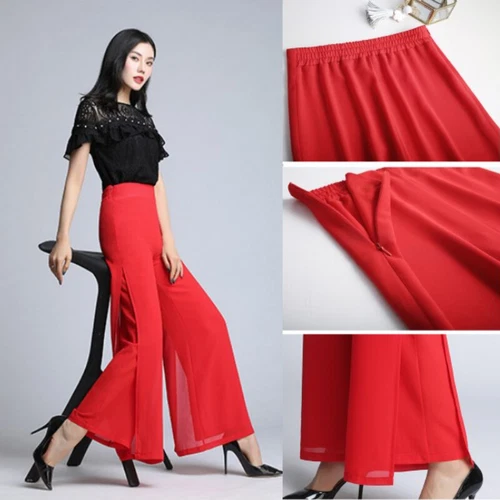 Damen Chiffon Tanzhose Schlitz weite Beine Hose Freizeit Maxi Culotte Modern - Bild 12 von 23