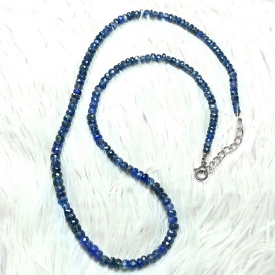 Blue Sapphire Faceted Rondelle Gemstone 3-5MM Beaded Necklace 18'' Men & Women