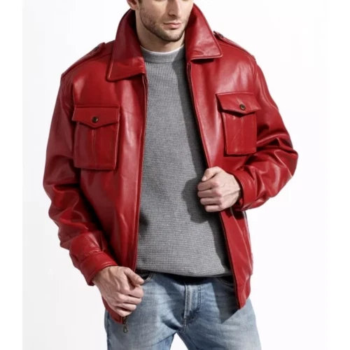 VETEMENTS Giacca Pelle Rossa Uomo Moto Pura Pelle di Agnello Biker Cappotto Pelle
