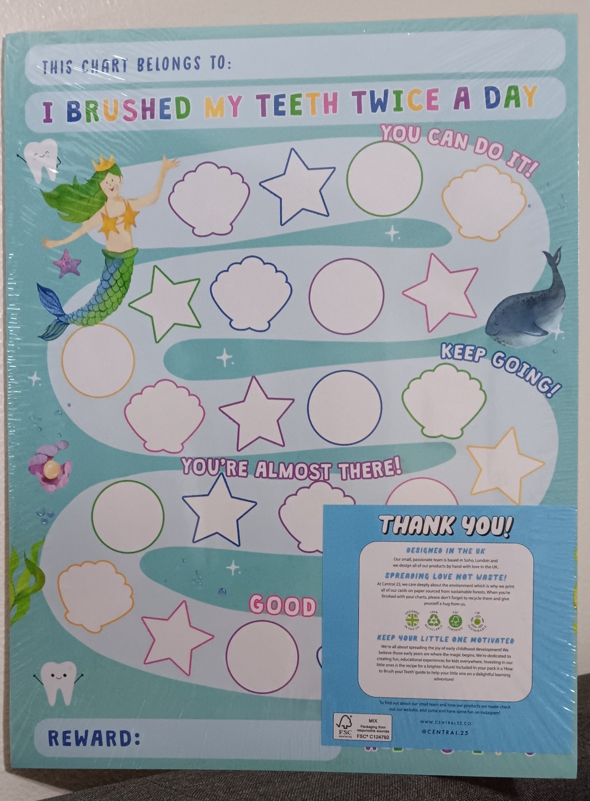 Tooth Brush Chart, Mermaid -  Responsibility Behavior Chore Chart 367mm x 280mm