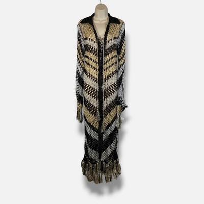 Dodo Bar Or Women's Gold Tricolor Open-Crochet Lace-Up Fringe Zil Dress  Size 46 | eBay