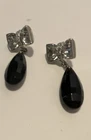 Avon Vintage Pierced Earrings Costume Jewelry 1.25" Black Dangle With Rhinestone