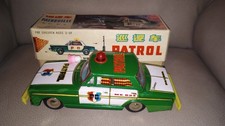 VINTAGE TIN TOY PATROL POLICE CAR ME824 PATROUILLE BATTERY OPER ORIG'L BOX WORKS