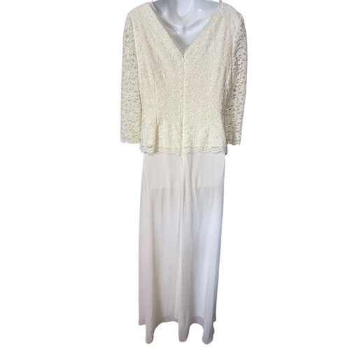Alex Evenings Ivory Womens Lace Bodice Long Chiffon Wedding Vow Renewal Dress 12 - Picture 14 of 16