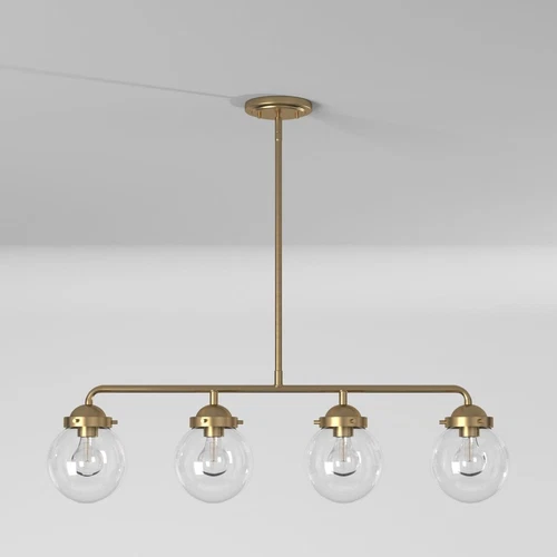 Brushed Gold Four Light Island Fixture with Clear Glass Shades - Picture 8 of 8