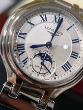 Longines Automatic Watch Moonphase Silver Dial Blue Strap Luxury
