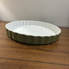Emile Henry? French Ceramic Tart Pie Quiche Dish Olive Green&White Unused