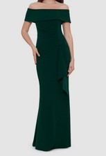 Xscape Women's Green Off-Shoulder Scuba-Crepe Gown Dress Size 10