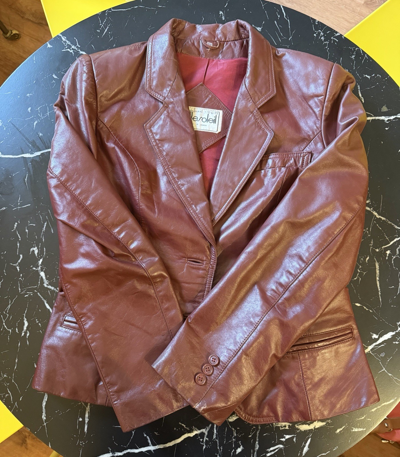 Vintage Le Soleil Burgundy Leather Blazer Jacket Women’s Size 13/14