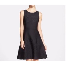 Vera Wang Black Sleeveless Dress Fit and Flare Jacquard Size 4