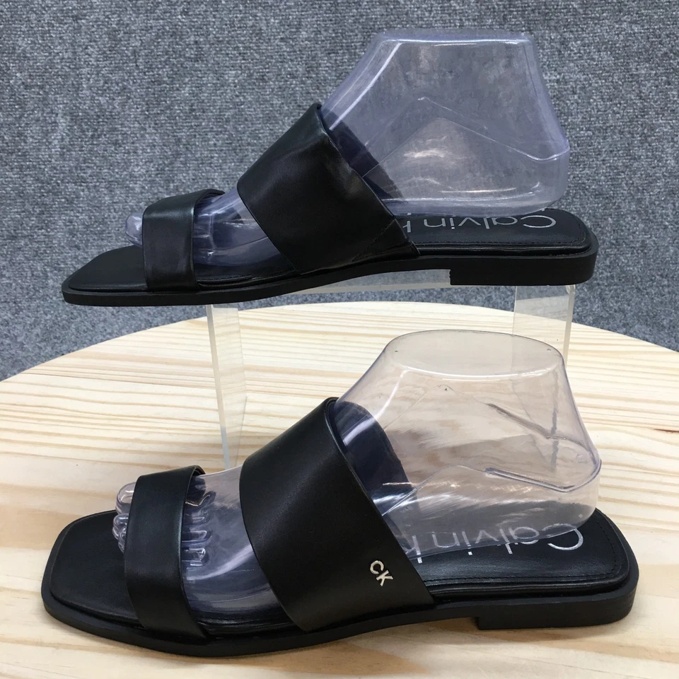 Sandalias Calvin Klein para mujer 9 Mella sin cordones negras imitación cuero NUEVAS Foto 2 de 4