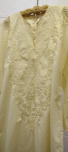 vtg 1970s Hippie Pointy Sleeves Yellow Top Dress Embroidered Front Petite Size M - Picture 7 of 24
