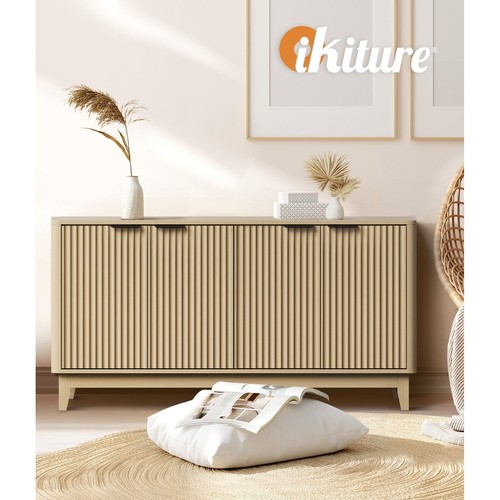Oikiture Buffet Sideboard Storage Cabinet 4 Doors Cupboard Hallway Table Natural - Picture 4 of 10