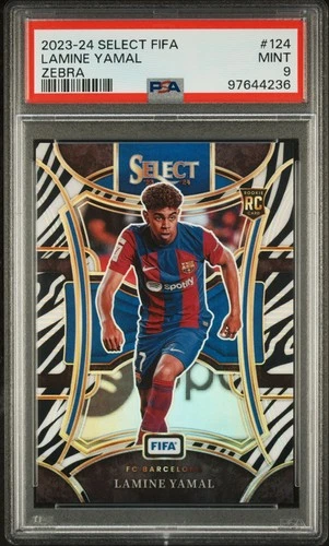 2023-24 PANINI SELECT FIFA ZEBRA #124 LAMINE YAMAL 8/25 PSA 9
