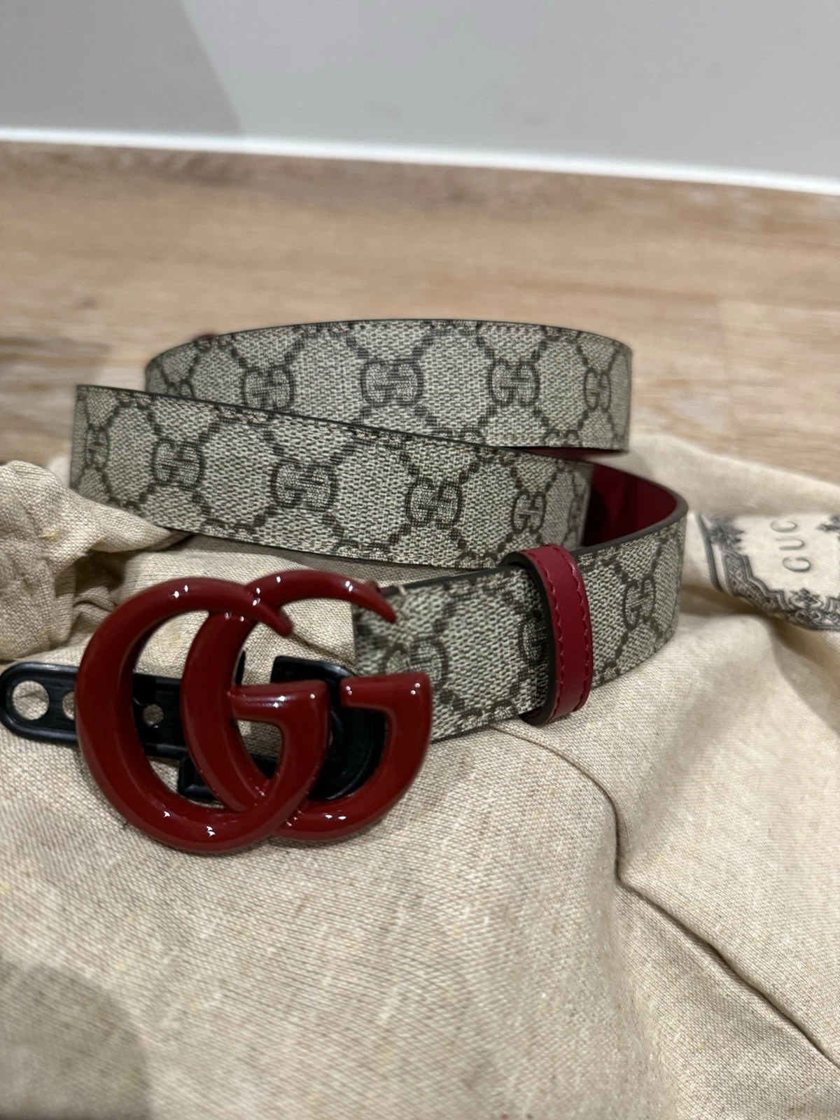 Ceinture GUCCI GG Supreme Monogramme Plutone Cuir de veau émaillé Double G 120 Cm