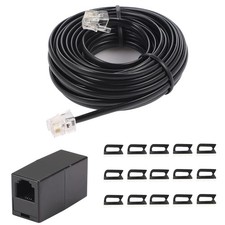 20 Feet Long Telephone Extension Cord RJ11 Plug Inline Coupler Black