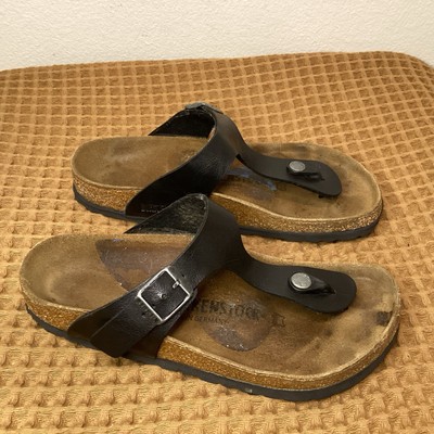Birkenstocks Womens Sandals Sz EU 36 US 5 Black Gizeh Oiled Leather Cork Sole