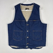 Vintage Wrangler 74275PW Sherpa Lined Denim Vest Men's L 14oz Made In USA 90s