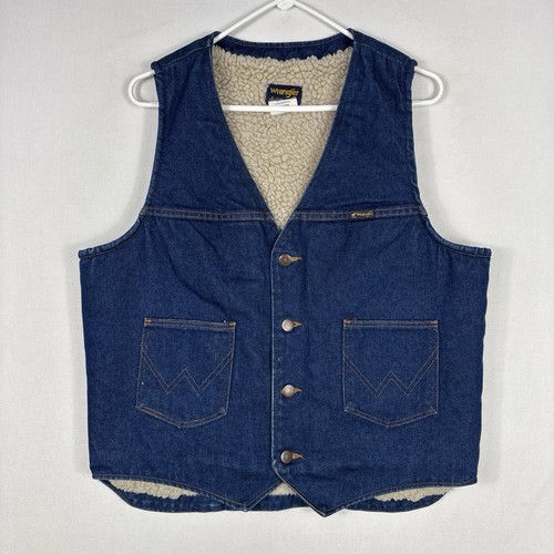 Wrangler, Vintage Wrangler 74275PW Sherpa Lined Denim Vest Men's L 14oz Made In USA 90s