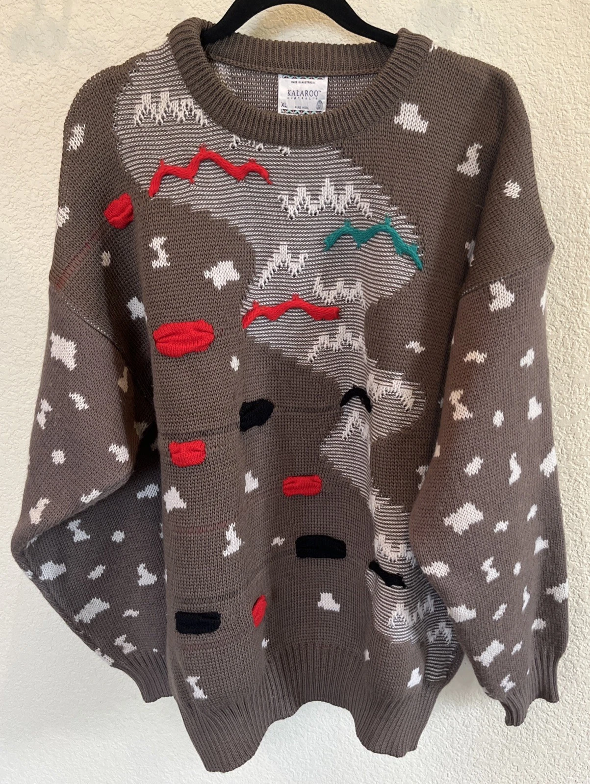 KALAROO AUSTRALIA 🇦🇺 Sz xL VINTAGE 80’s Colorful Coogi Style 3D Wool Sweater