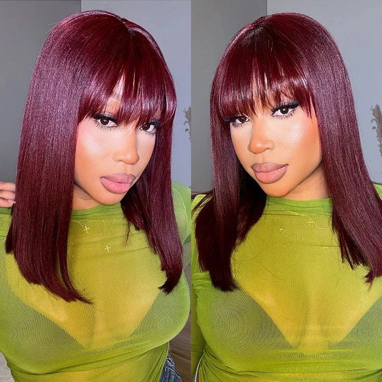 Peluca Bob Yasgrl_Hair 14" Yaki Claro Recto Púrpura Rojizo Con Golpes Cabello Humano Foto 4 de 4