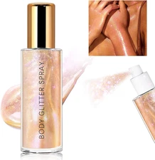 Body Glitter Spray, Moisturizing Bronze Body Shimmer Luminizer Glow Illuminator 