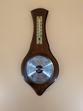 Vintage Weathermaster Banjo Wall Mounted Wood Barometer Thermometer Tested VGC