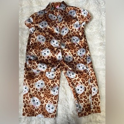J. Khaki Brown Leopard Print Satin Pajama Set Cat Motif Size L (10-12)