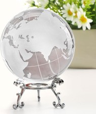 80mm Crystal Earth Globe Ball with Stand World Map Glass Sphere Desk Clear