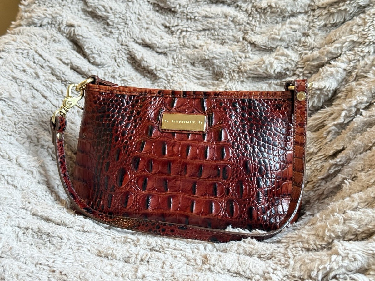 Brahmin Brown Crocodile Embossed Clutch Bag Gold Tone  display picture 1
