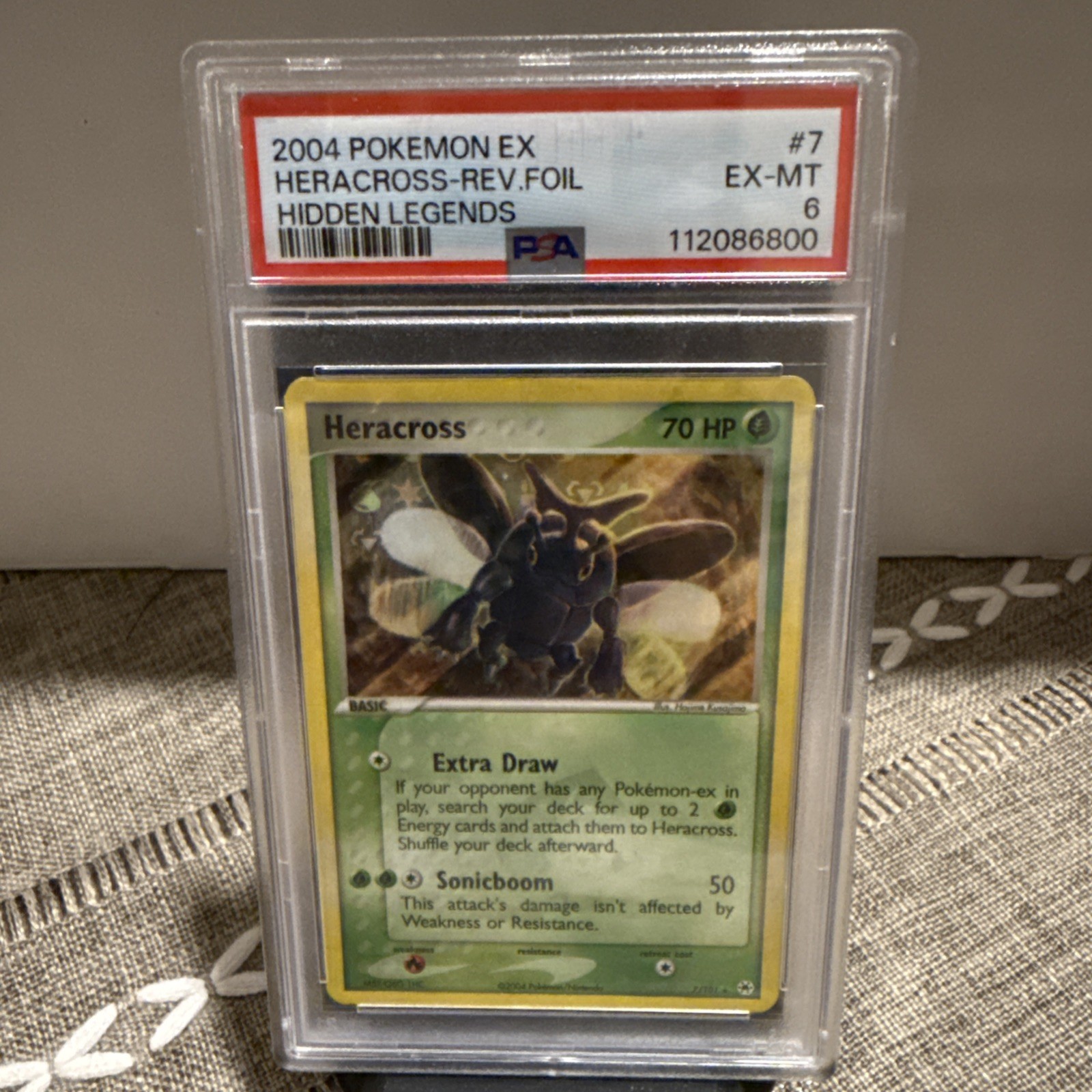 2004 POKEMON EX HIDDEN LEGENDS #7 HERACROSS-REVERSE FOIL PSA 6